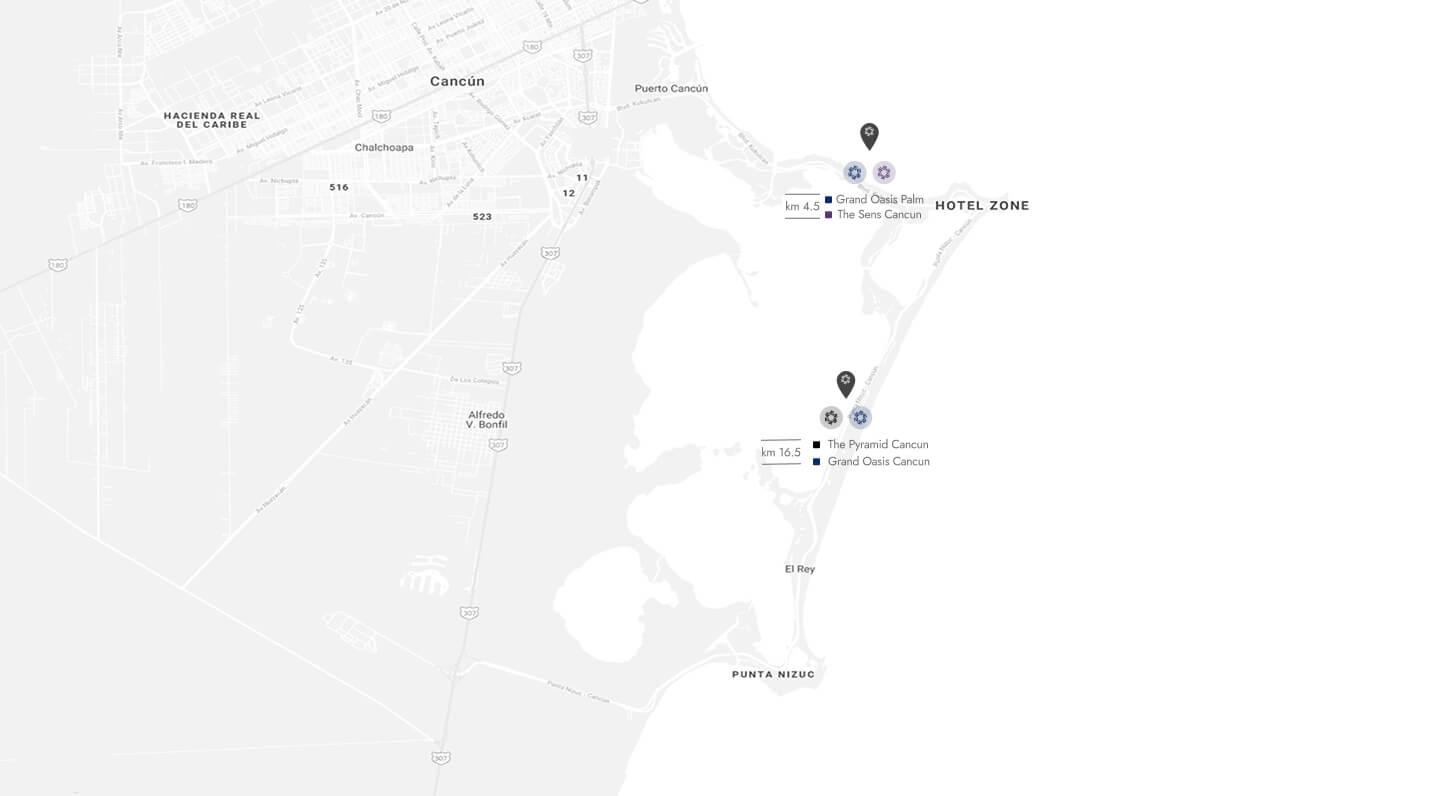 Mapa de ubicación del hotel The Sens Cancun