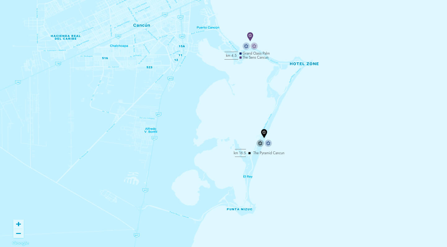 Location map of The Sens Cancun